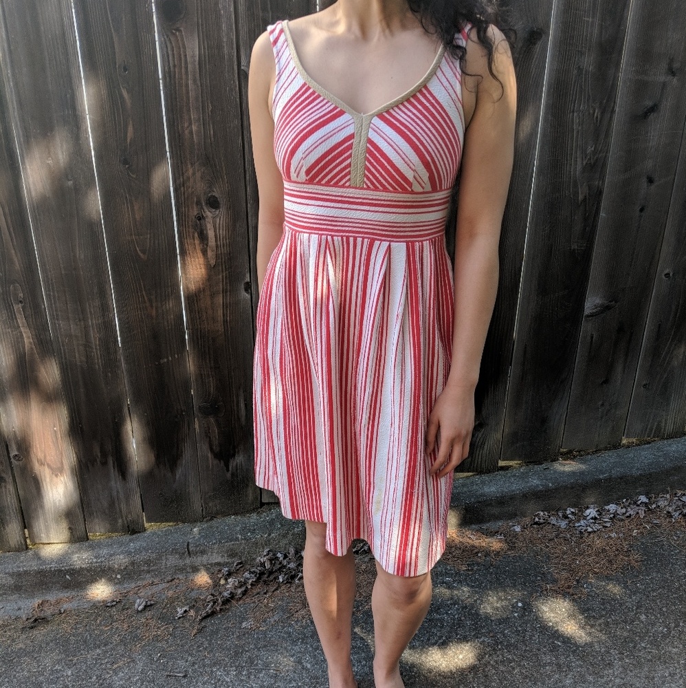 White + red striped fit & flare dress 0